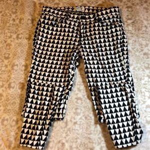 Black and white patterned pants.